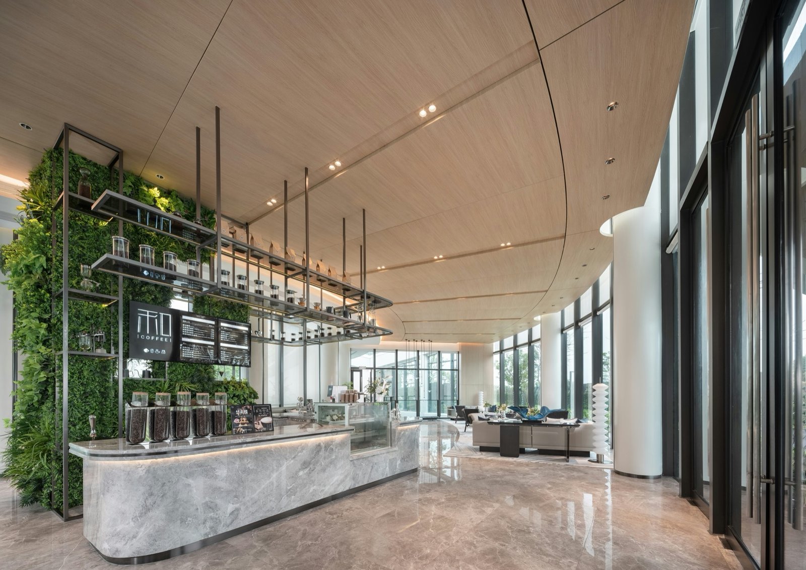 Modern commercial coffee shop interior