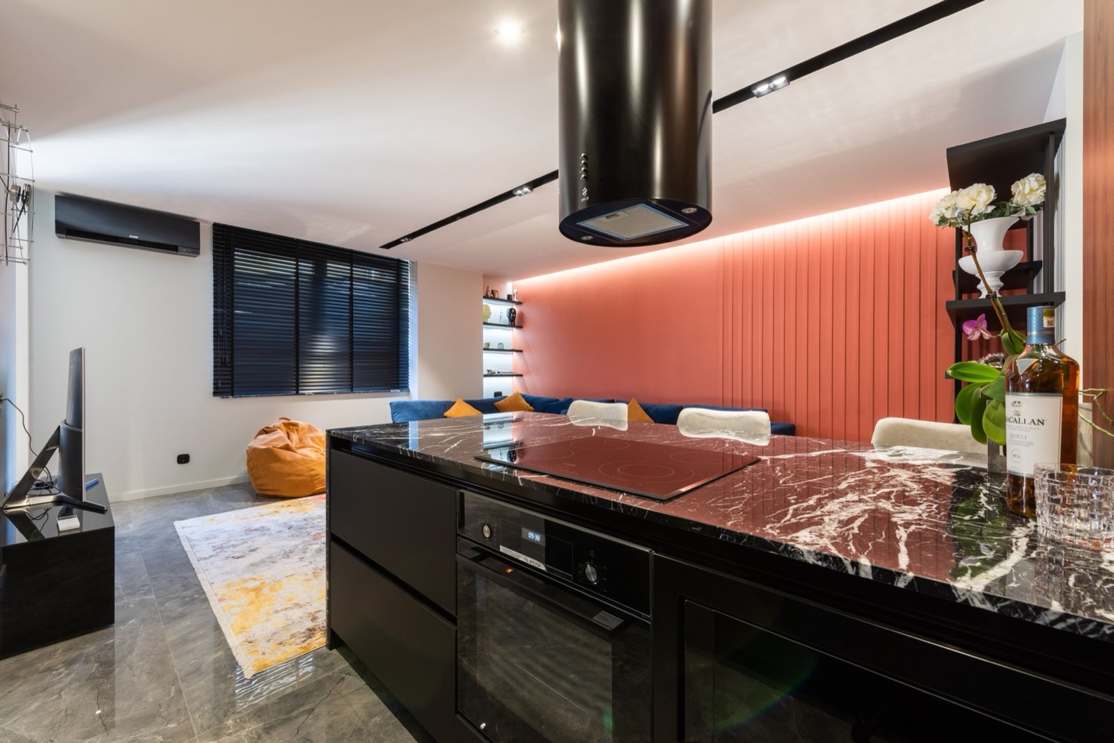 Open-plan residential kitchen and living area